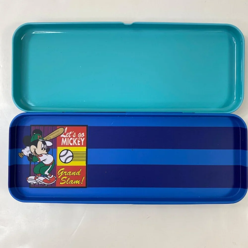 Disney Mickey Mouse Baseball Pencil Case  Let's Go Mickey Metal Tin Flip-Open